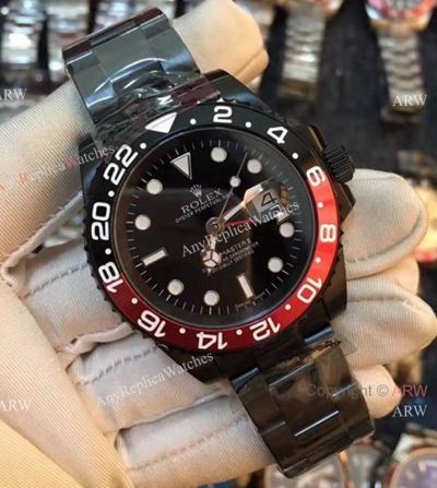 Rolex Replica GMT-MASTER II Solid Black Watch / Red & Black Ceramic Bezel